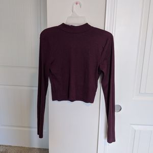 H&M Burgundy Mock Neck Longsleeve Crop Top